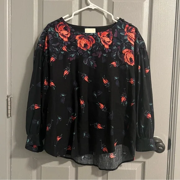 Maeve Navy Blouse with Floral Design - Picture 2 of 6